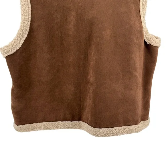 Relativity Womens Large Pre-Owned Faux Suede Brown Embroidered Sherpa Lined Vest - Picture 9 of 17